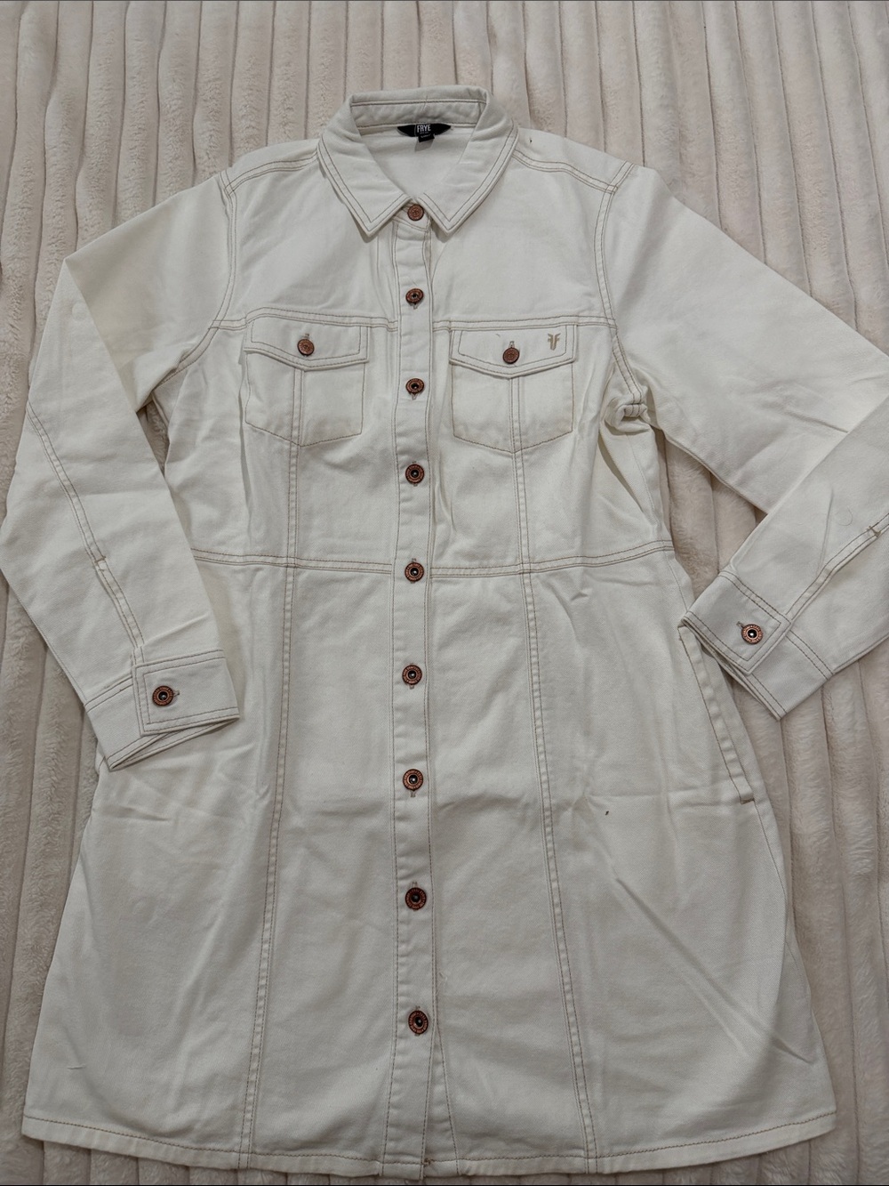 Frye Cream Button-Front Long Sleeve Shirt Dress
